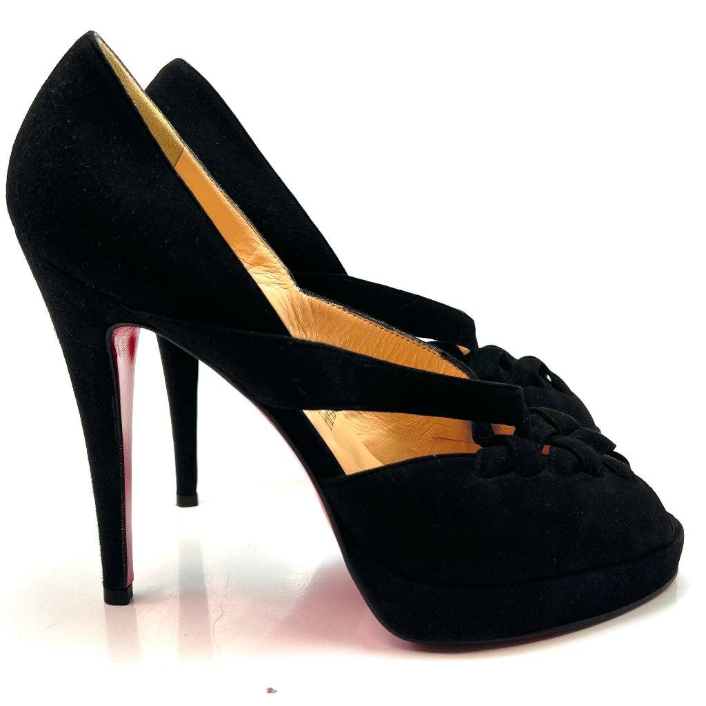Christian Louboutin Black Suede Knotted Platform Pumps